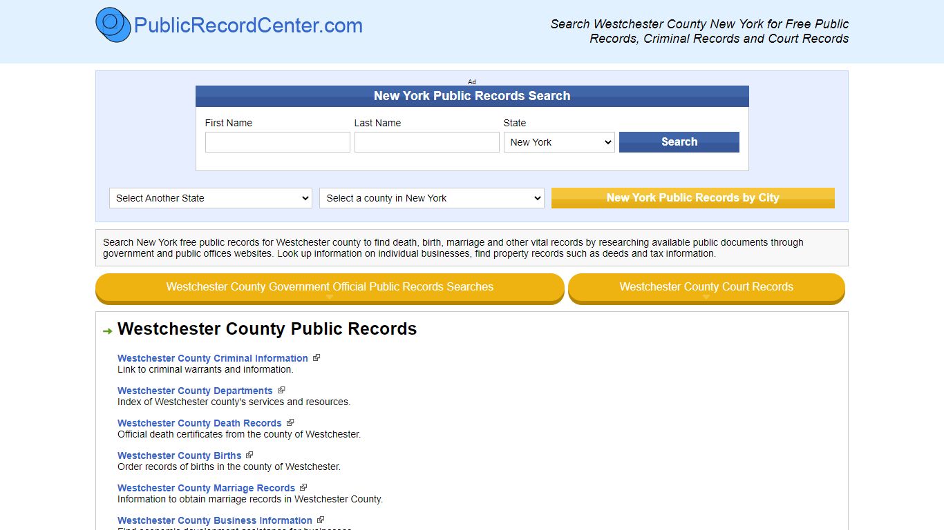 Westchester County New York Free Public Records - Court Records ...